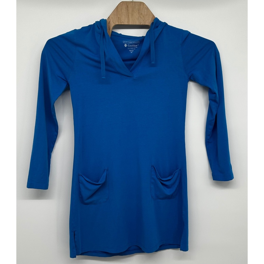 Coolibar Blue UPF 50+ Hooded Tunic Sun Shirt Long Sleeve Pockets Womens XS